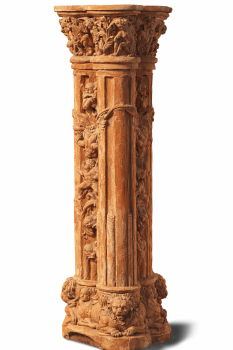 Reich verzierte Terracottasäule aus Impruneta mit Widderköpfen – Hohe Säule für Haus und Garten, frostfest